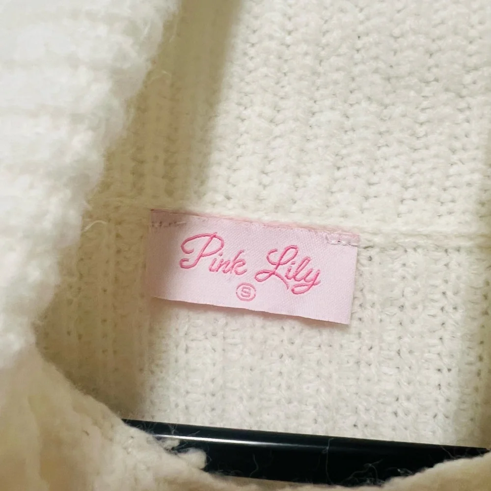 Pink Lily White Cowl Neck Sweater